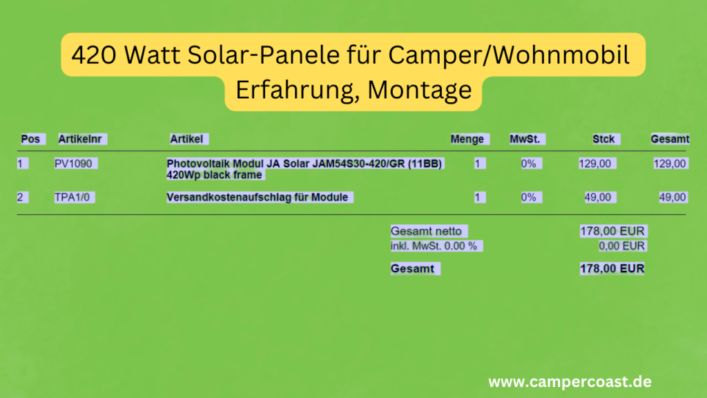 420 Watt Solar-PV-Modul Paneele für Camper Wohnmobil Erfahrung, Montage