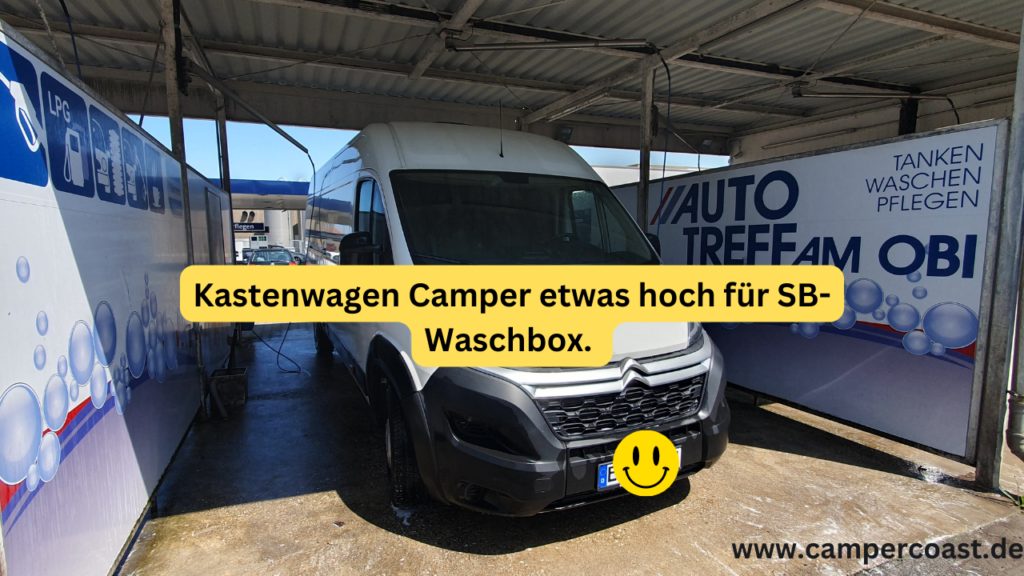 Kastenwagen Camper etwas hoch für SB-Waschbox. Kastenwagen Camper etwas hoch für SB-Waschbox.