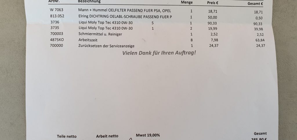 Ölwechsel Citroen Jumper Spezialöl 285 Euro. Ölwechsel Citroen Jumper Spezialöl 285 Euro.
