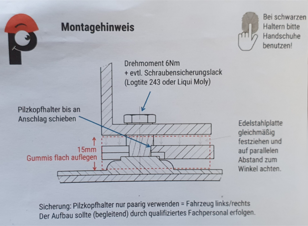 Montagehinweis von Pilzkopf-halter.de